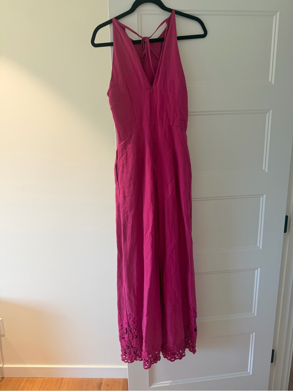 Anthropologie Fuchsia Jumpsuit with Crochet Hem size 4